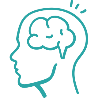 Illustration of a human head with a brain outline inside.