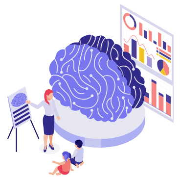 People analyzing brain data using charts and reports.