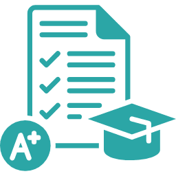 Icon of a graded paper with an A+ and graduation cap.
